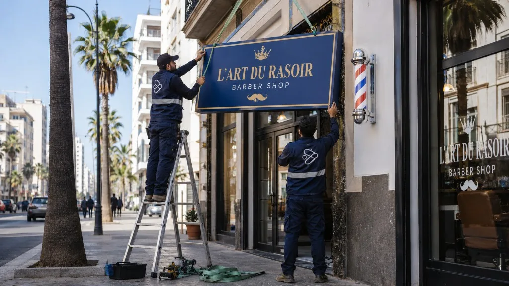 Installation d'une enseigne de devanture sur site