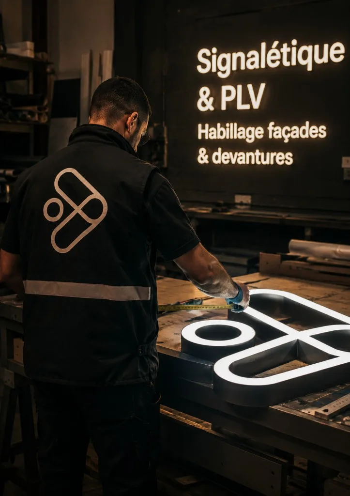 Préparation d'une enseigne lumineuse en atelier