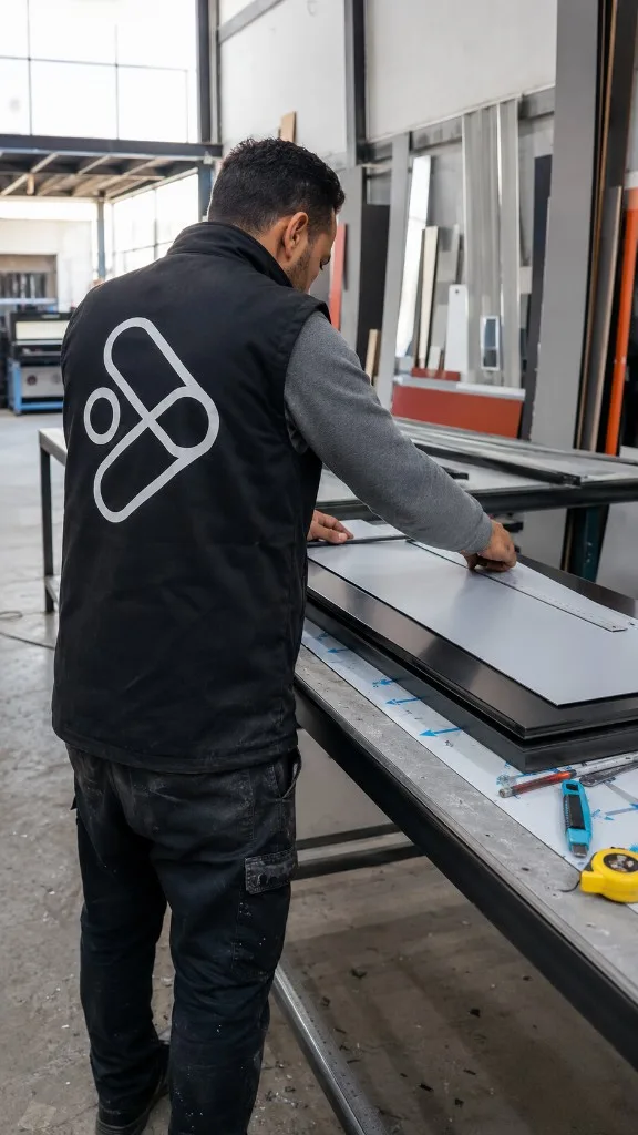 Mesure et découpe de panneaux en atelier